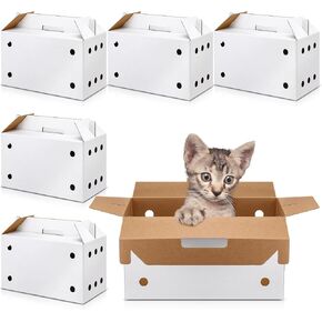6 Pack Cardboard Pet Carrier 17.5 x 8.66 x 12.2 Inches Small Animal Carrier White Puppy Cat Transport Carrier Box Pet Carrier Box Cardboard for Chicken Hamsters Gerbils Birds Travel Box