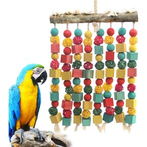 Large Bird Parrot Toy,Bird Chewing Toy Natural Wooden Wooden Blocks Takraw Parrot Cage Bite Toy Suits for Large Medium Birds Macaws African Grey Cockatoos Amazon Parrots