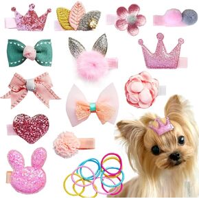 23Pcs Dog Hair Clips Small Dog Hair Bows Cute Pet Grooming Accessories Alligator Clips Stay In Hair Barrettes Flower Crown Hairpin Topknot Pet Headdress Dog Bowknot for Yorkie Puppy Maltese Girls Dogs