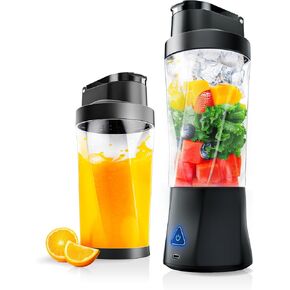 Portable Blender, Cordless, 24oz. Vessel, Personal Blender-for Shakes & Smoothies, BPA Free, Leakproof-Lid & Sip Spout, USB-C Rechargeable & Self Cleaning - Travel Blender with 6 Sharp Blade, Black