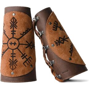Hide & Play, Set of 2 Viking Style Bracers, Accessory for Cosplay, Arm Protectors for Costume, Full Grain Leather, Handmade, Bourbon Brown