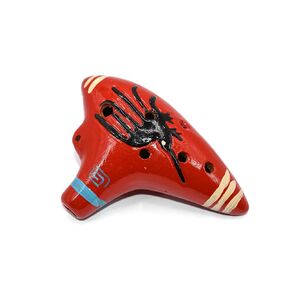 Ocarina Musical Instrument - Made with Clay - Non Toxic - Non Plastic - Handmade with Clay - HandPainted BlackBird - Red Whistle - Flutes
