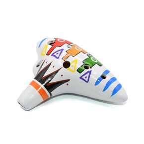 Ocarina Musical Instrument - Made with Clay - Non Toxic - Non Plastic - Handmade with Clay - HandPainted White - Whistles - Flutes