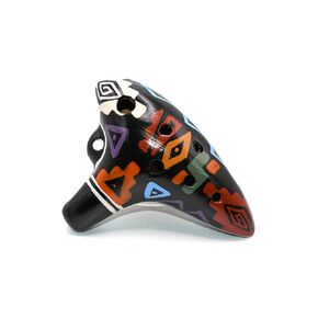 Ocarina Musical Instrument - Made with Clay - Non Toxic - Non Plastic - Handmade with Clay - HandPainted Black - Whistles - Flutes