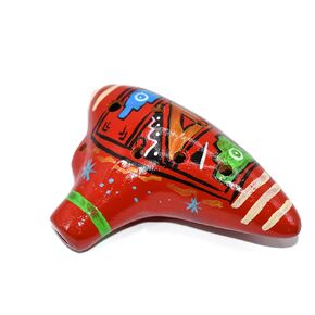 Ocarina Musical Instrument - Made with Clay - Non Toxic - Non Plastic - Handmade with Clay - HandPainted Red -Whistle - Flutes