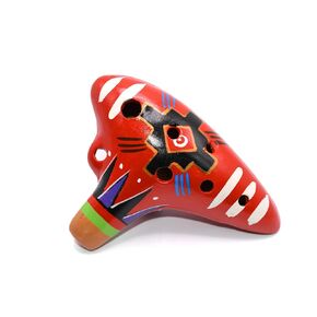 Ocarina Musical Instrument - Made with Clay - Non Toxic - Non Plastic - Handmade with Clay - HandPainted Red - Whistles - Flutes