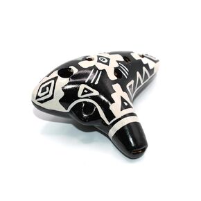 Ocarina Musical Instrument - Made with Clay - Non Toxic - Non Plastic - Handmade with Clay - HandPainted Black&White - Whistles - Flutes