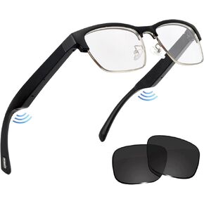 Smart Glasses, Bluetooth Sunglasses for Men Women- Blue Light Filter & UV Protection Sunglasses Lenses with Bluetooth Speakers, Touch&Voice control, Open Ear Music & HD Calling (Black Silver)