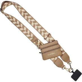 Save the Girls Original Clip and Go Phone Strap (Brown/Cream Chevron) - Crossbody Phone Strap Chain with Zipper Wallet Pouch – Phone Lanyard and Phone Strap with Zippered Pouch