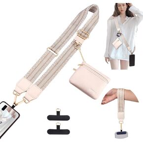OUTXE Clip and Go Strap for Phone with Wallet Crossbody, Detachable Wrist Strap Save Girls Anti Theft Lanyard with Zippered Pouch & 2* Nylon Tab for All Phones (Bohemian Beige)