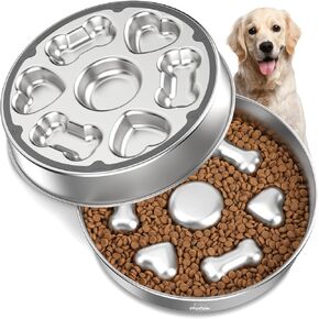 Slow Feeder Dog Bowls, 304 Stainless Steel Dog Slow Feeder Bowl 5 Cups Metal Dog Food Bowl with Non-Slip Base Bloat Stop Slow Eating Dog Bowl for Medium & Large Breed, Dishwasher Safe