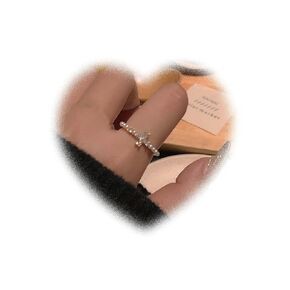 W WEILIRIAN Bohemian Pearl Cross Ring Crystal Cross Knuckle Ring Cz Cross Stacking Finger Ring Handmade Open Ring Vintage Adjustable Ring Jewelry for Women and Girls Gifts
