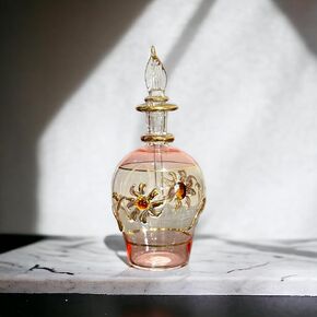 Pink and clear perfume Bottle in 14 K Gold | Fragrance Bottles | Refillable Perfume Glass Bottle | Blown Glass Bottles for essential oils | Egyptian Glass Art | Decorative Bottle