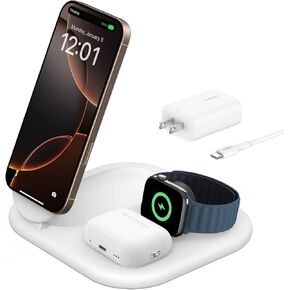 Belkin MagSafe-Compatible iPhone Charger, 2-in-1 Magnetic Foldable Charger 15W - Qi2-Certified Wireless Charger for Apple iPhone 16, iPhone 15 w/Non-Slip Base, PSU Included - Black