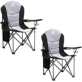Oversized Camping Chair,Fully Padded Camp Chair Outdoor Heavy Duty Folding Lawn Chair with Cooler Bag,Head and Side Pocket -Support 400 lbs (2, Blue&Grey, Extra Large)