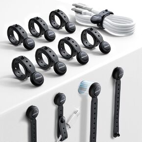 12PCS Silicone Magnetic Cable Ties with Magnet for Bundling & Organizing,JOYROOM Elastic Reusable Cord Ties Adjustable bundled Size with11 Buckle hole,Cable Organizer Management for Home,Office(Black)