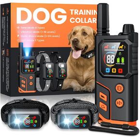Dog Shock Collar 2 Dogs,3300FT with Flash Light for Night Walks, Dog Training Collar with Remote Control, E Collar with Adjustable Pitch Beep,Vibration and Shock,Rechargeable Waterproof Shock Collar