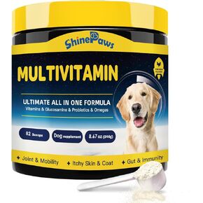 Dog Vitamins, Dog Multivitamin Powder, with Probiotics, Glucosamine, Omega 3, Support Gut, Joint & Mobility, Itch Skin & Coat, Minerals & Antioxidant for Immune Health, Daily Essential Dog Supplements