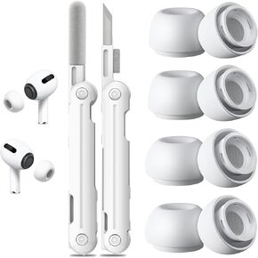 4 Pairs Replacement Ear Tips for AirPods Pro 2nd/1st Generation with Portable Storage Box & Cleaner Pen,Noise Reduction Holewith & Built-in dust Guard Screen,Silicone Ear Tips for AirPods Pro (White)