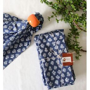 Fancy Cotton Cloth Napkins Natural Reusable Floral Cloth Napkins Set of 12 Printed Dinner Napkin Daily Use Machine Washable Fabric For Events, Gift, Home Decor - Indigo Blue, 18x18 Inches