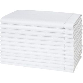 White Cloth Napkins Set of 12 Cotton - with Hemstitched 18x18 Inch Decorative Beautiful Soft Reusable Washable Dinner Napkin for Dining Table Décor, Wedding, New Year Party, Christmas & Everyday Use