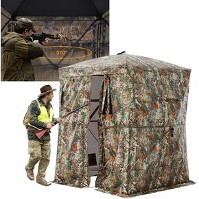 Sportneer Hunting Blind, 270° See Through Hunting Blinds 2-3 Person 80 Inches Tall Ground Blind for Deer Hunting Pop Up Deer Blind with Slient Sliding Door Window Storage Bag for Deer Turkey Hunting