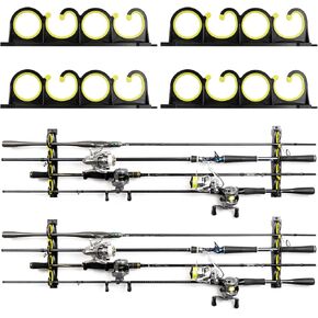 Wall Mount Fishing Rod Rack for Garage, Horizontal or Ceiling Rubber Coated Fishing Pole Holders for 8 Rods or Combos