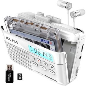 KLIM K7 Cassette Tape Player + Cassette to MP3 Converter + Portable Cassette Player + Walkman Cassette Player + Built-in Microphone & Speaker + Rechargeable Battery + Earphones + 16GB SD Card