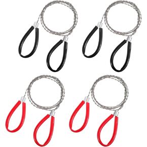 4 Pcs Stainless Steel Wire Saw Upgrade Rope Saw PVC Cable Saw Emergency Survival Saw Camping Saw For Cutting Wood Faster Camping Hiking And Hunting 31.5 Inch(Red And Black)