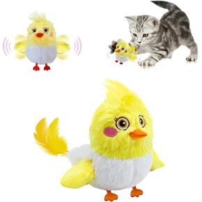 Plush Cat Toys Flapping Bird, Lifelike Bird Chirp, Rechargeable Touch Activated Kitten Toy Interactive Exercise Catnip Toys (Little Yellow Bird)