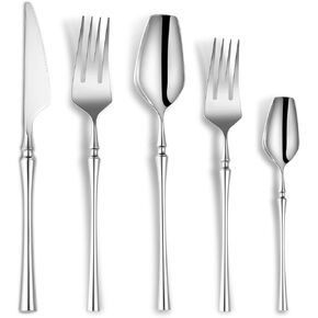 20-Piece Matte Black Silverware Set for 4,Modern 18/10 Stainless Steel Flatware Set,Unique Rustic Cutlery Utensils Set,Spoon and Fork Set for Home, Restaurant,Mirror Polished,Dishwasher Safe in Saudi Arabia