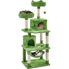 Yaheetech 62.2inches Cat Tree Cat Tower Cat Condo with Platform & Hammock, Scratching Posts for Kittens Pet Play House with Plush Perch for Indoor Activity Relaxing