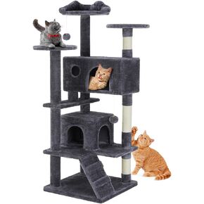 Cat Tree, 54-Inch Cat Tower for Indoor Cats with Sisal Scratching Post, Cat Play House, Large Kitty Condo, Plush Multi-Level with Climbing Ladder