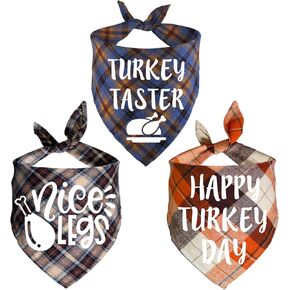 STMK 3 Pack Thanksgiving Day Dog Bandanas, Holiday Fall Thanksgiving Dog Bandanas Scarf for Small Medium Large Dogs (Large)
