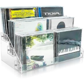 3Tier Clear Acrylic CD Holder Cascading CD Storage Rack,DVD/CD Display Rack & Vinyl Record Storage Stand Holds up to 24 Standard CD Cases for Media Shelf Storage and Organization (clear, Medium size)