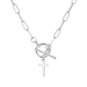14K Gold Cross Necklace for Women Girls Simple Paperclip Cross Pendant Necklace Dainty Gift for Women Mom