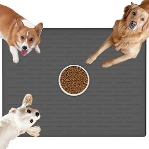 Silicone Dog Feeding Mat with Raised Edges, 18"x12" Non-Slip Pet Food Mat for Small & Medium Dogs, Waterproof Dog Bowl Mat to Prevent Food & Water Spills, Easy to Clean (Dark Blue)