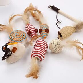Interactive Feather Cat Toys | Natural Material | Pack of 7 | Cat Feather Toys | Sisal Material | Playing Indoor Cat Toy | Cat Wand Toy | Cat Nip Toys | Gift Box