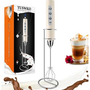 YUSWKO Milk Frother Handheld for Coffee, Rechargeable Drink Mixer with 3 Heads 3 Speeds Electric Coffee Frother Whisk, Gift for Many Occasions and Festival