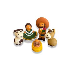 Zoeartcrafts Mexican Nativity Scene 3" tall, 5pcs set, Christmas Decor, religious xmas ornaments, holiday decor, miniature holiday decorations