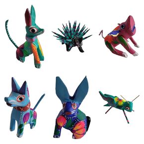 Alebrijes Mexican Folk Wood Carving Sculptures, Oaxacan Alebrije Set, Animal Figurines, Mystical Spirit Animals, Approx. 2-3 inches