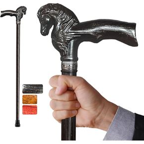 Wood Walking Cane, Elegant Hand-Carved Horse Head Wooden Walking Cane for Men and Women, Handmade Stylish Canes for Seniors, Light Stable High-end Canes Suitable for Gift Giving