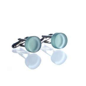 Icelandic Vodka Cufflinks - Recycled Reyka Vodka Bottle - Icy Gray Sea Glass Finish