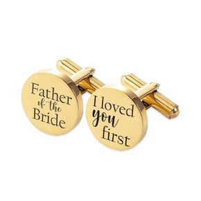 Love, Georgie Father of the Bride, I Love You First Cufflinks, Wedding Day Gift for Dad from Daughter, Round Steel or Gold Cufflinks (Gold)