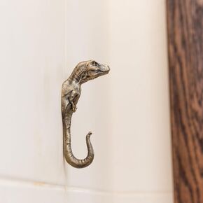 T-Rex decorative hanging metal wall hook. Handmade. For Kitchen Living Room Bathroom Bars Hotels. Rack hangers for hanging Coats Towels Keys Hats Purse Backpacks. Unique design. Brass