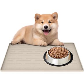 Extra Large Silicone Pet Feeding Mat for Dogs and Cats, 39.5x29.5 Inch Waterproof Non-Slip Dog Food and Water Bowl Mat with Raised Edges, Suitable for Small, Medium, and Large Pets, Dark Gray