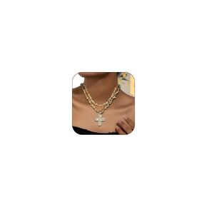 Cross Necklace for Women Gold Beaded Necklace Stylish Cross Pendant Necklace for Men Summer Jewelry Accessories 2024