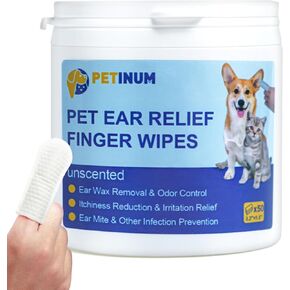 Pet Ear Cleaner Finger Wipes, Natural Ingredients Ear Finger Wipes for Dogs & Cats, Remove Ear Wax, Debris, Reduce Odor, Ear Itching & Inflammation, Unscented, Vet Formulated, 50 Count