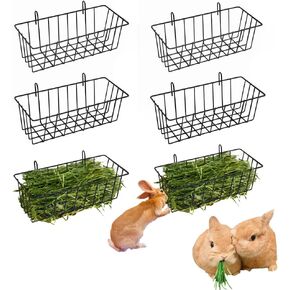 6 Pcs Rabbit Hay Feeder,Metal Rabbit Hay Rack with Hooks,Heavy Duty Bunny Hay Feeder Rack for Rabbits,Guinea,Chinchilla,Small Animal Cage Accessories