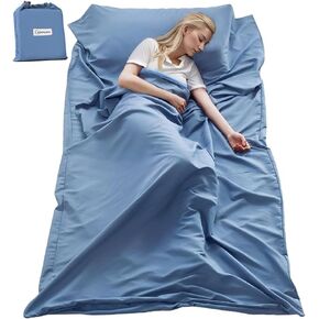 Sleeping Bag Liner, Ultralight Travel Sheet with Zipper and Compact Carry Bag, Portable Sleeping Camping Sheet, Soft Sleeping Bag Sack for Hotel, Hiking, Tenting, Camping